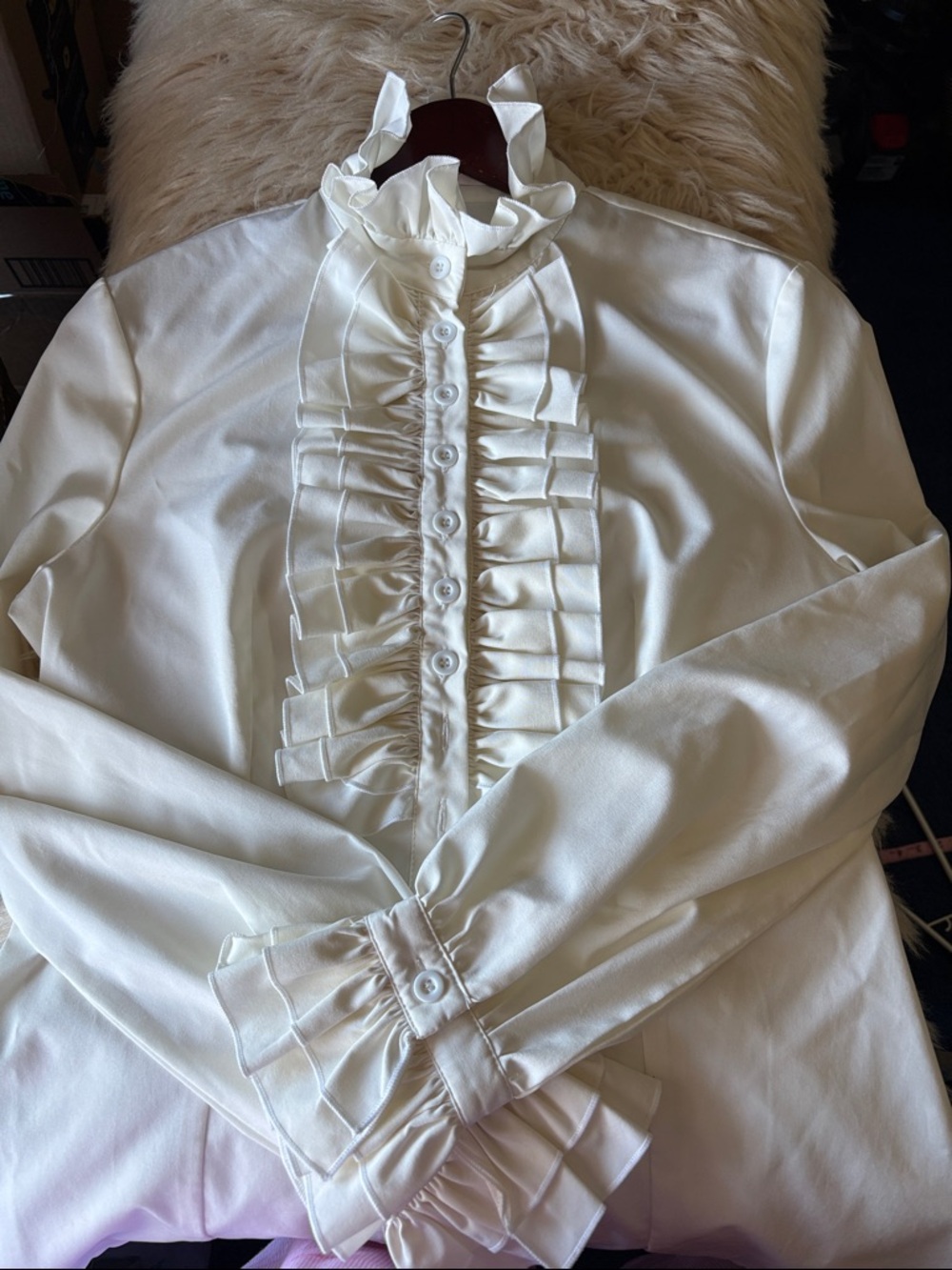 Ivory Ruffled Button-Front Blouse